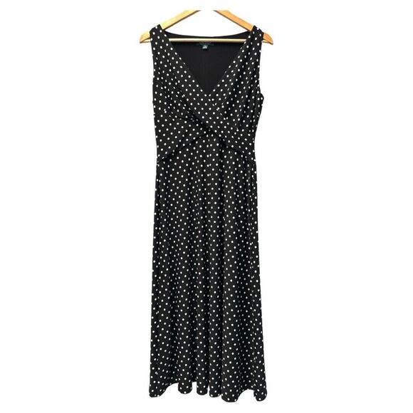 Ralph Lauren Black Y2K Retro Vibe Chic Polka Dot Stretch Knit Maxi Dress Sz 10 - Picture 2 of 16